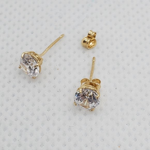 14 KT Italian Gold CZ Round Stud Earrings - Picture 9 of 13